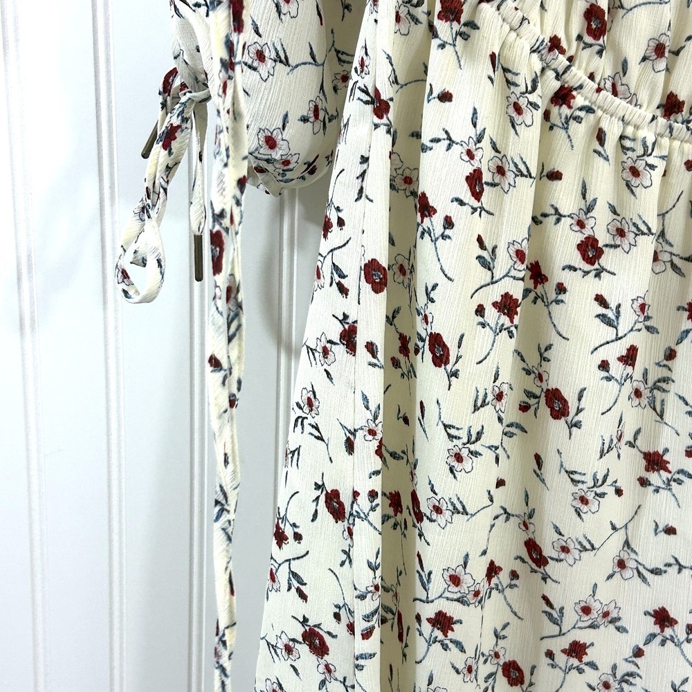 Sugar Lips BOHO Dress Size M Cream Multi Peasant Flowy Tie Sleeve Off Shoulder - Picture 8 of 11
